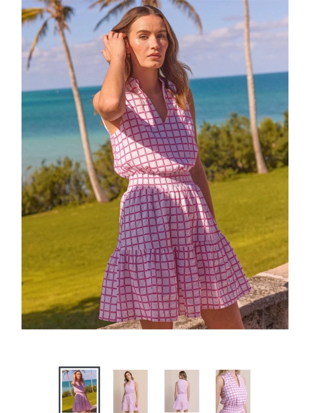 Southern Tide Pink and White Windowpane Sleeveless Dress